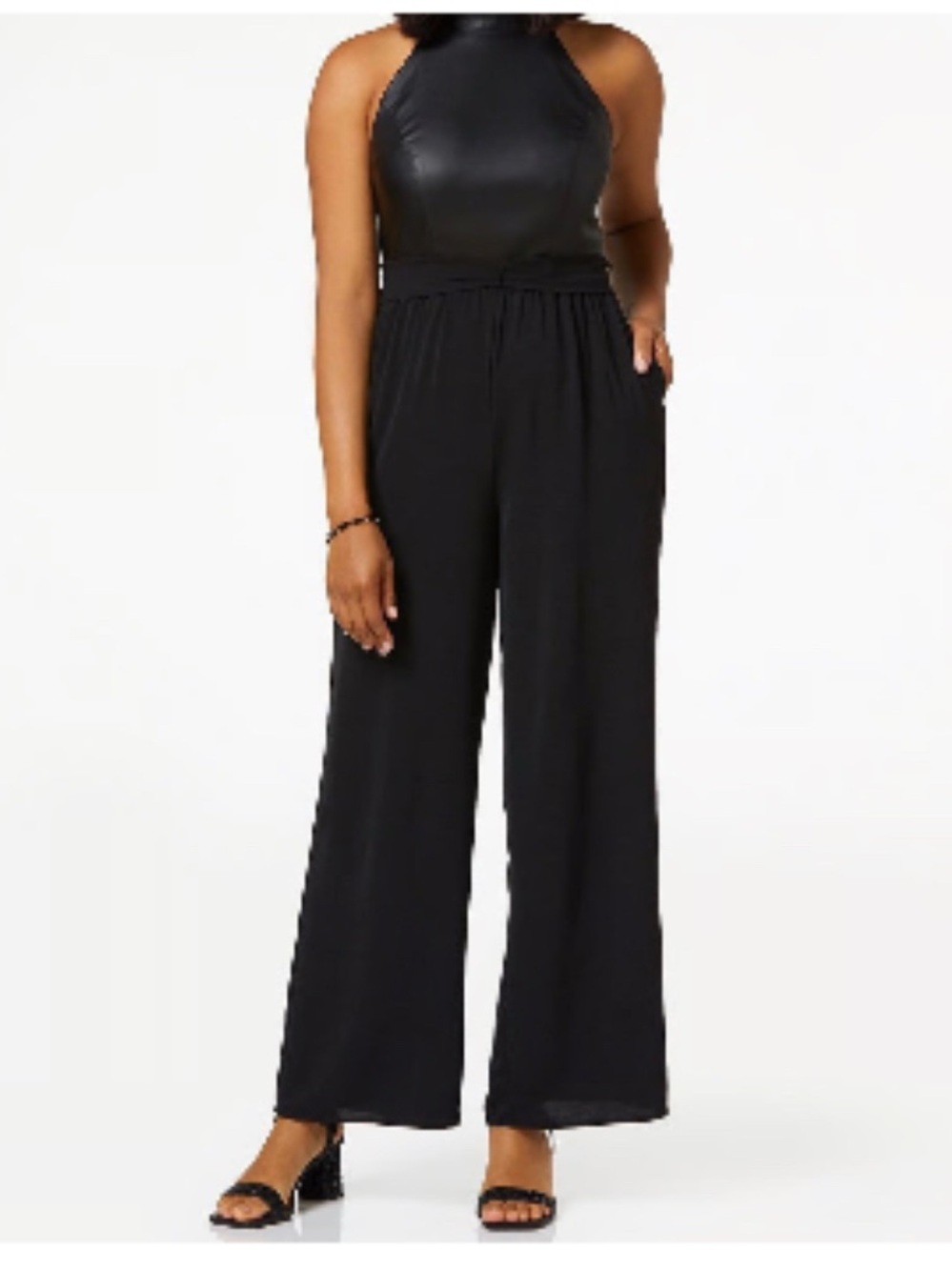 Cato Black Halter Jumpsuit Faux Leather Top XLP
